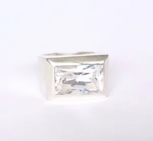 Sterling Silver Rectangular Clear Quartz Ring