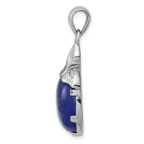 Sterling Silver Round Lapis Lazuli Leaf Pendant