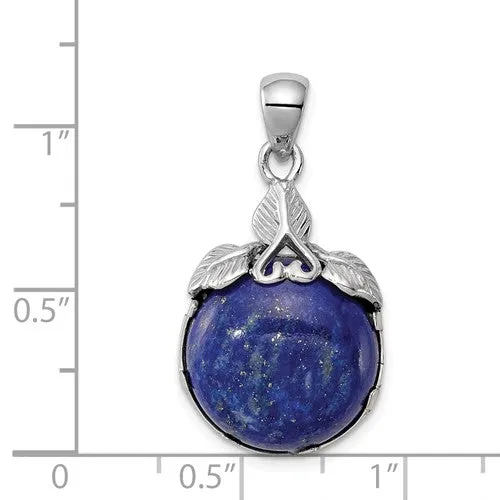 Sterling Silver Round Lapis Lazuli Leaf Pendant