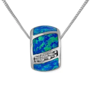 Sterling Silver Synthetic Opal Bead Barrel Pendant Necklace, 16 2" Extender