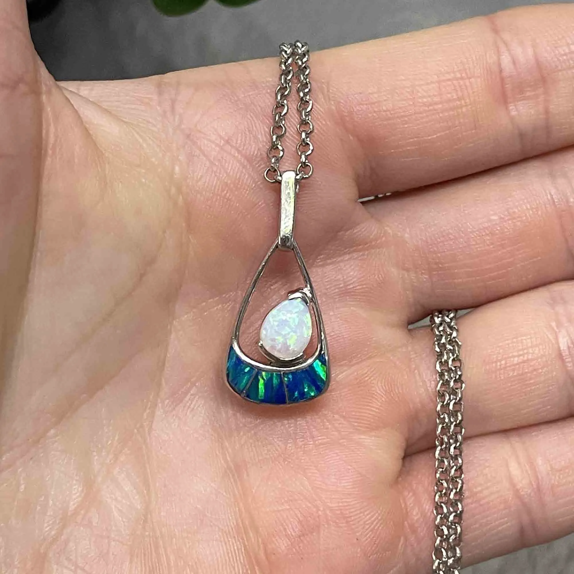 Sterling Silver Teardrop Pear Opal Pendant Necklace