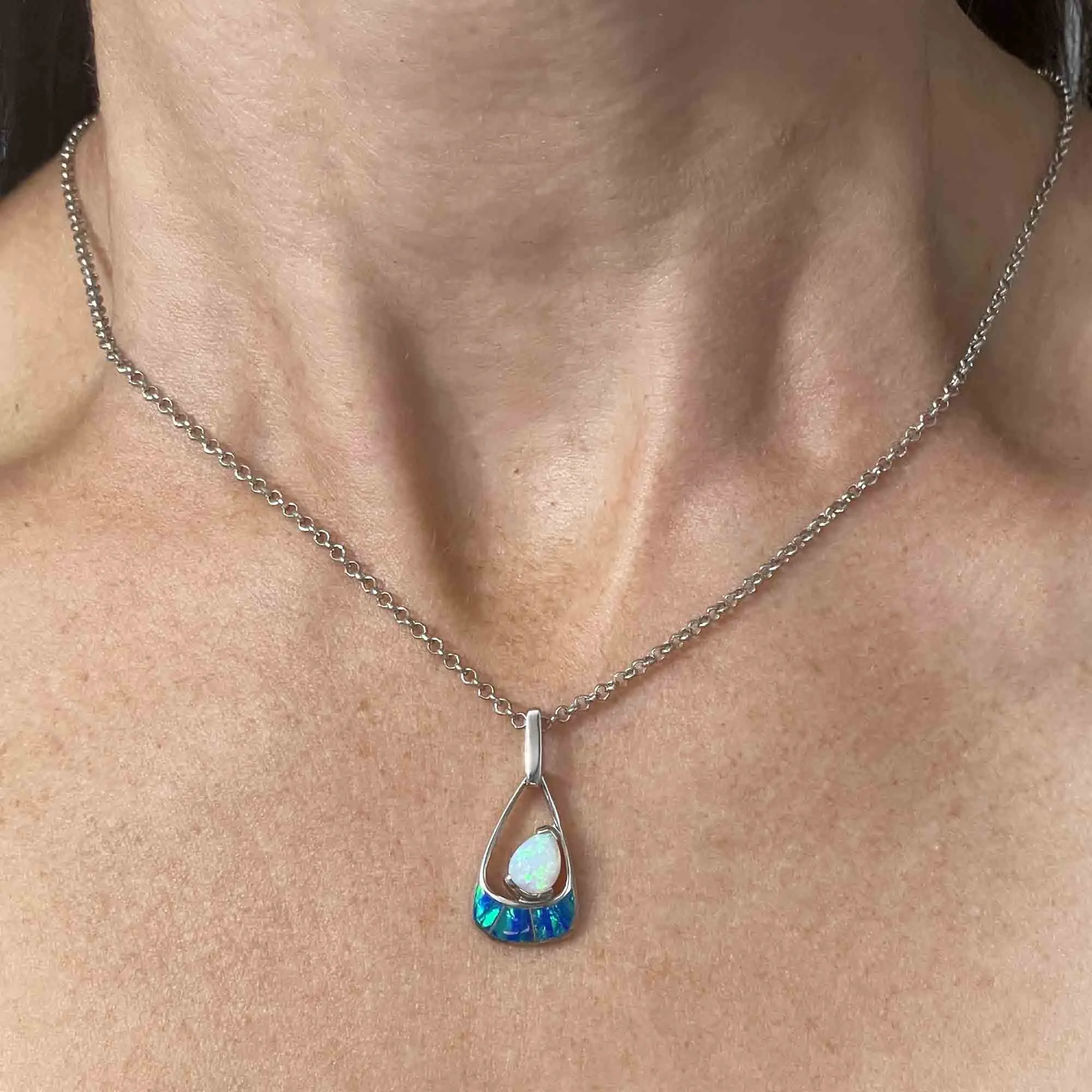 Sterling Silver Teardrop Pear Opal Pendant Necklace