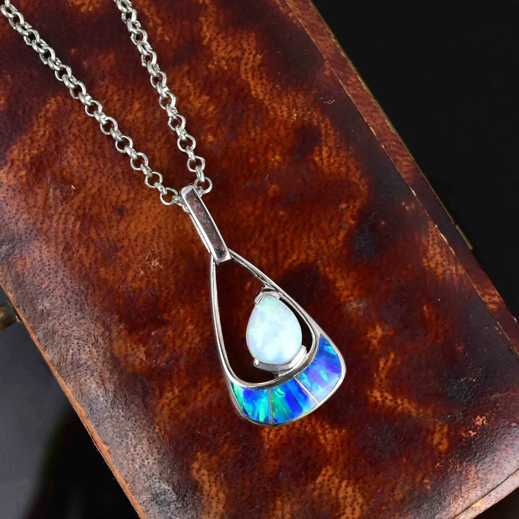 Sterling Silver Teardrop Pear Opal Pendant Necklace