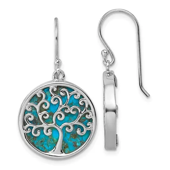 Sterling Silver Turquoise Tree Of Life Dangle Earrings