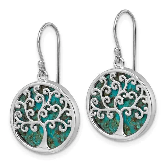 Sterling Silver Turquoise Tree Of Life Dangle Earrings