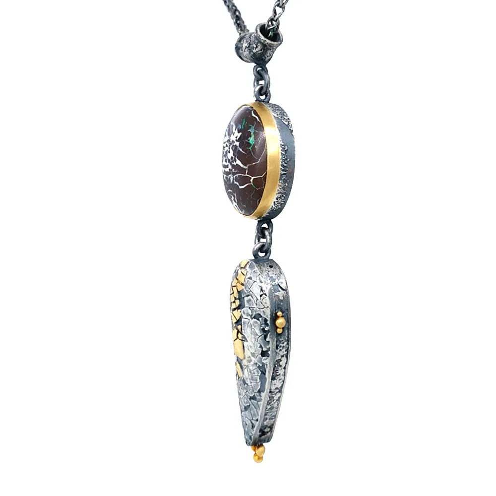 Sterling Silver, Yellow Gold, and Opal Necklace - "Dragons Egg"