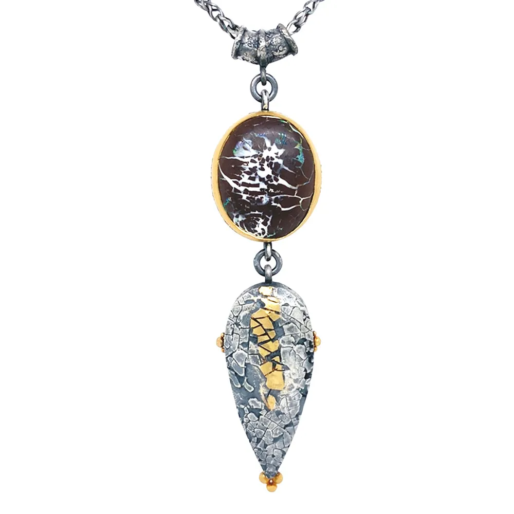 Sterling Silver, Yellow Gold, and Opal Necklace - "Dragons Egg"