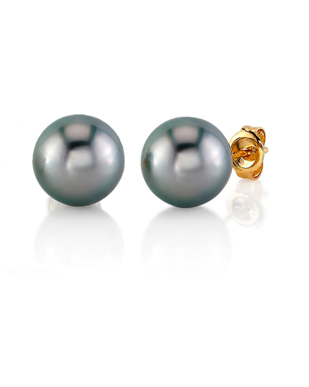 Tahitian Pearl Stud Earrings, AAA/Gem Quality - Silver Overtone