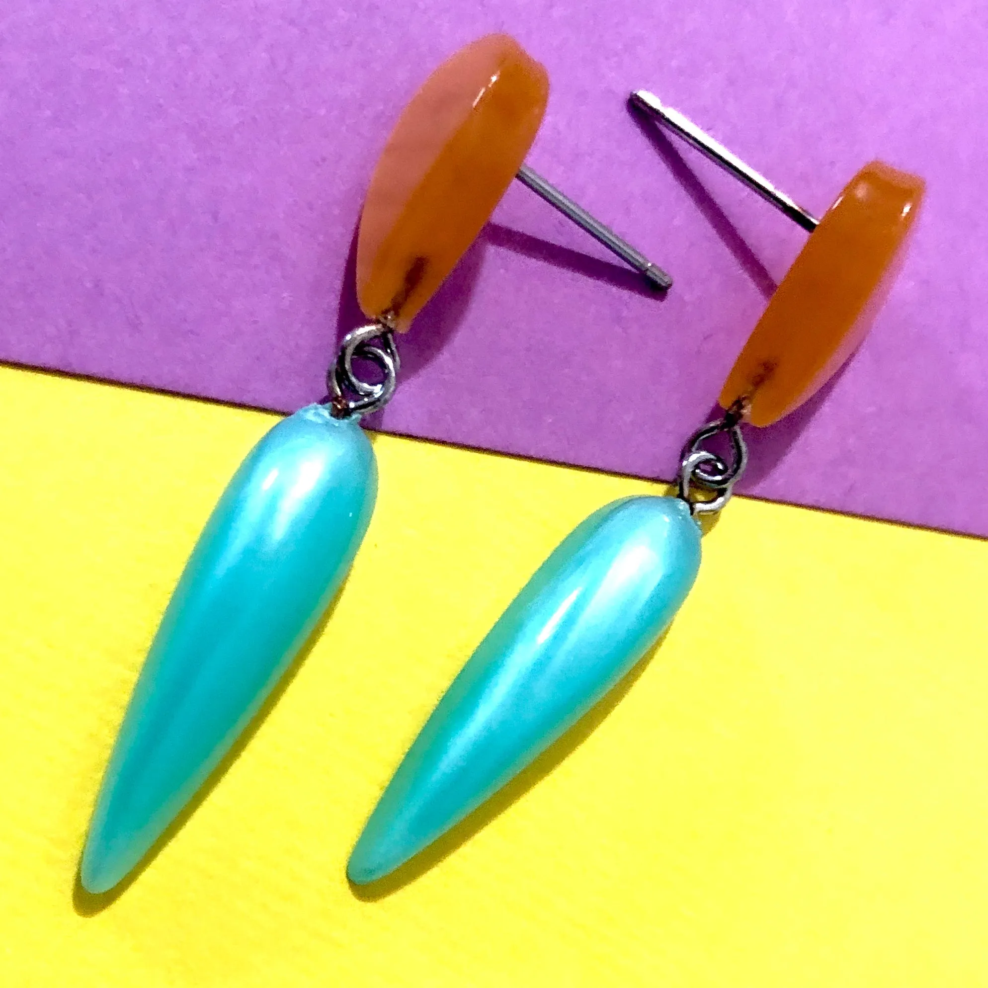 Teal & Citron Moonglow Exclamation Drop Statement Earrings