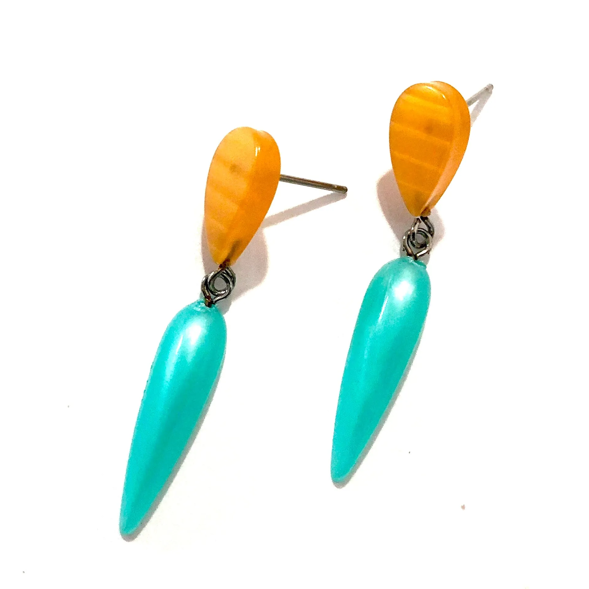 Teal & Citron Moonglow Exclamation Drop Statement Earrings