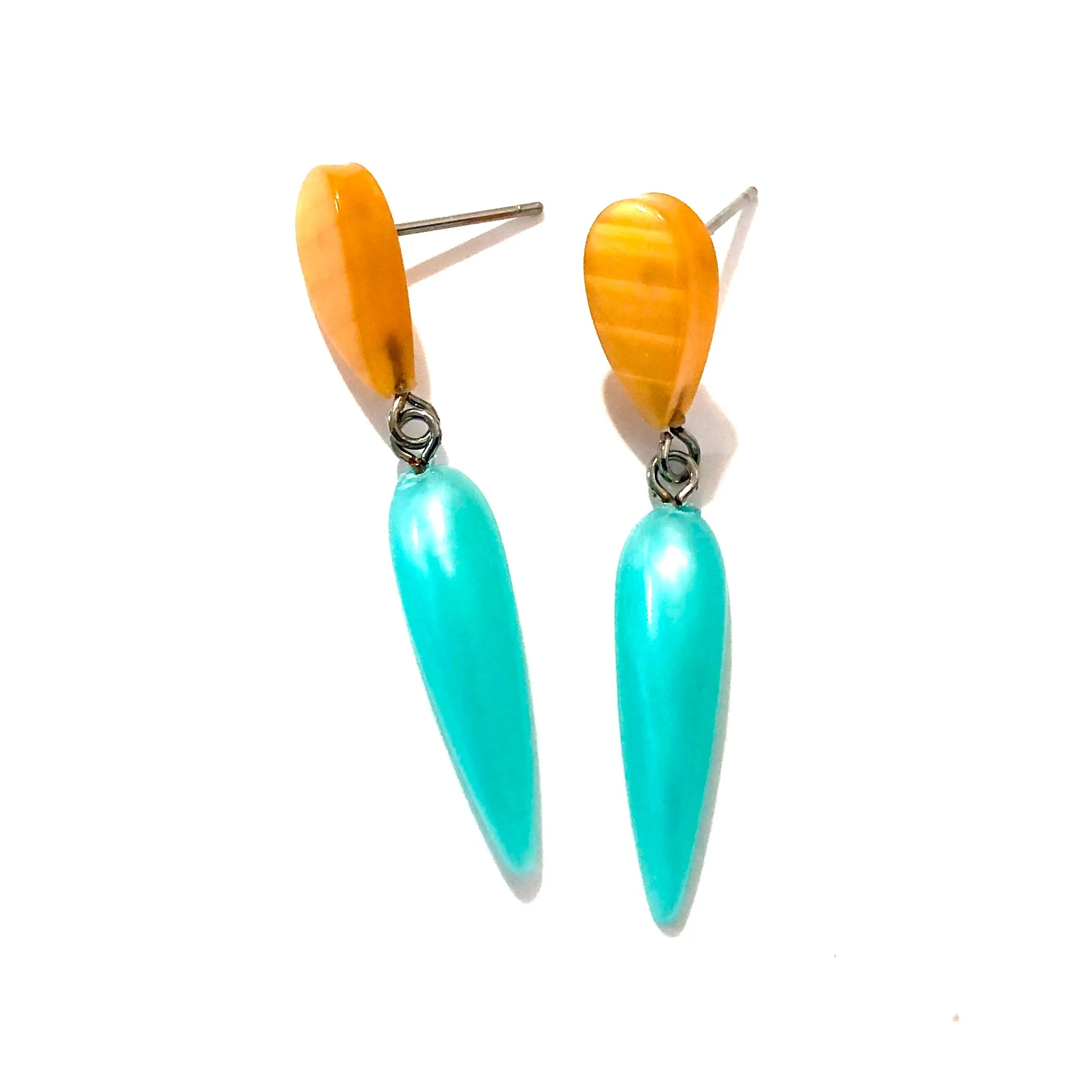 Teal & Citron Moonglow Exclamation Drop Statement Earrings