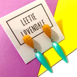 Teal & Citron Moonglow Exclamation Drop Statement Earrings