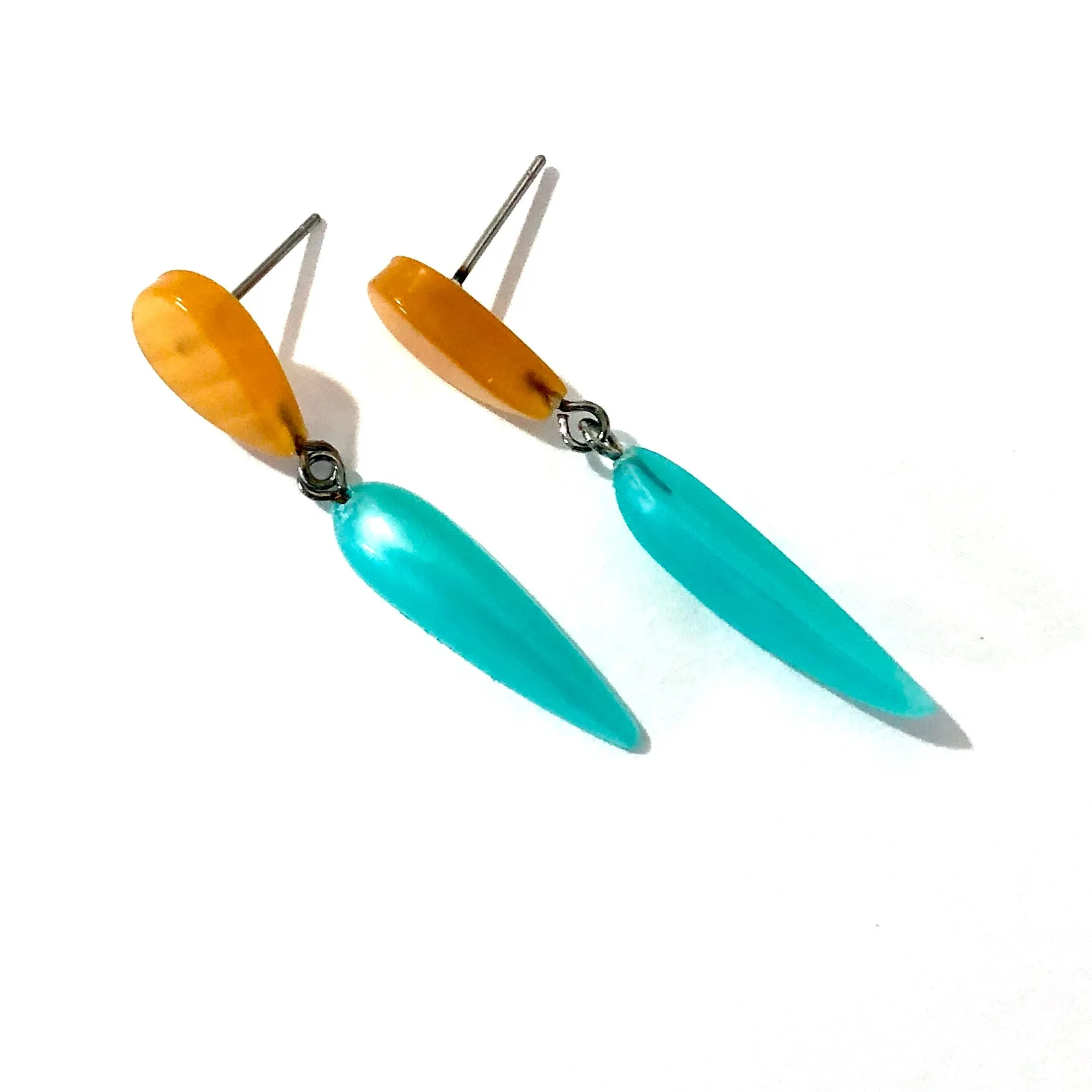 Teal & Citron Moonglow Exclamation Drop Statement Earrings