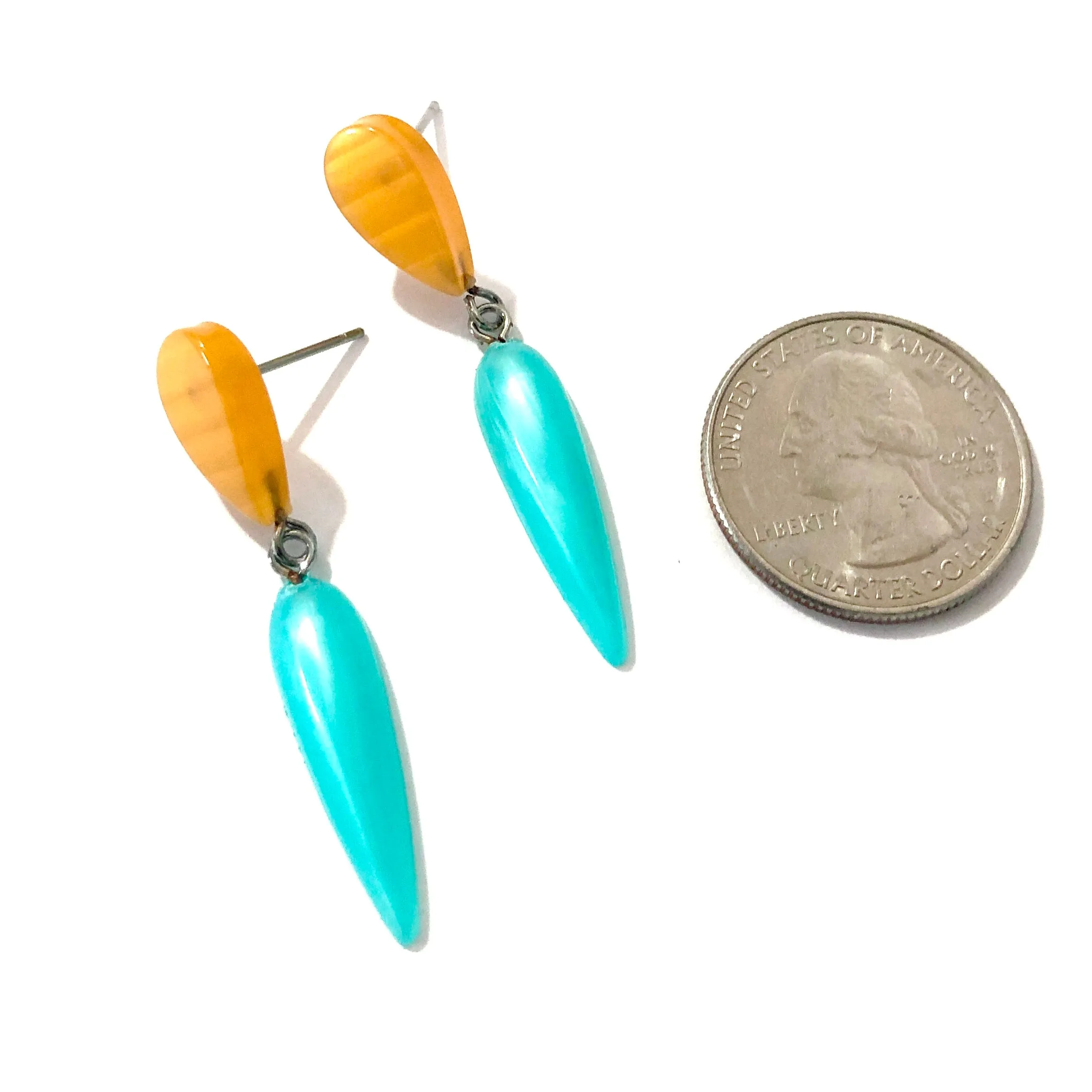 Teal & Citron Moonglow Exclamation Drop Statement Earrings