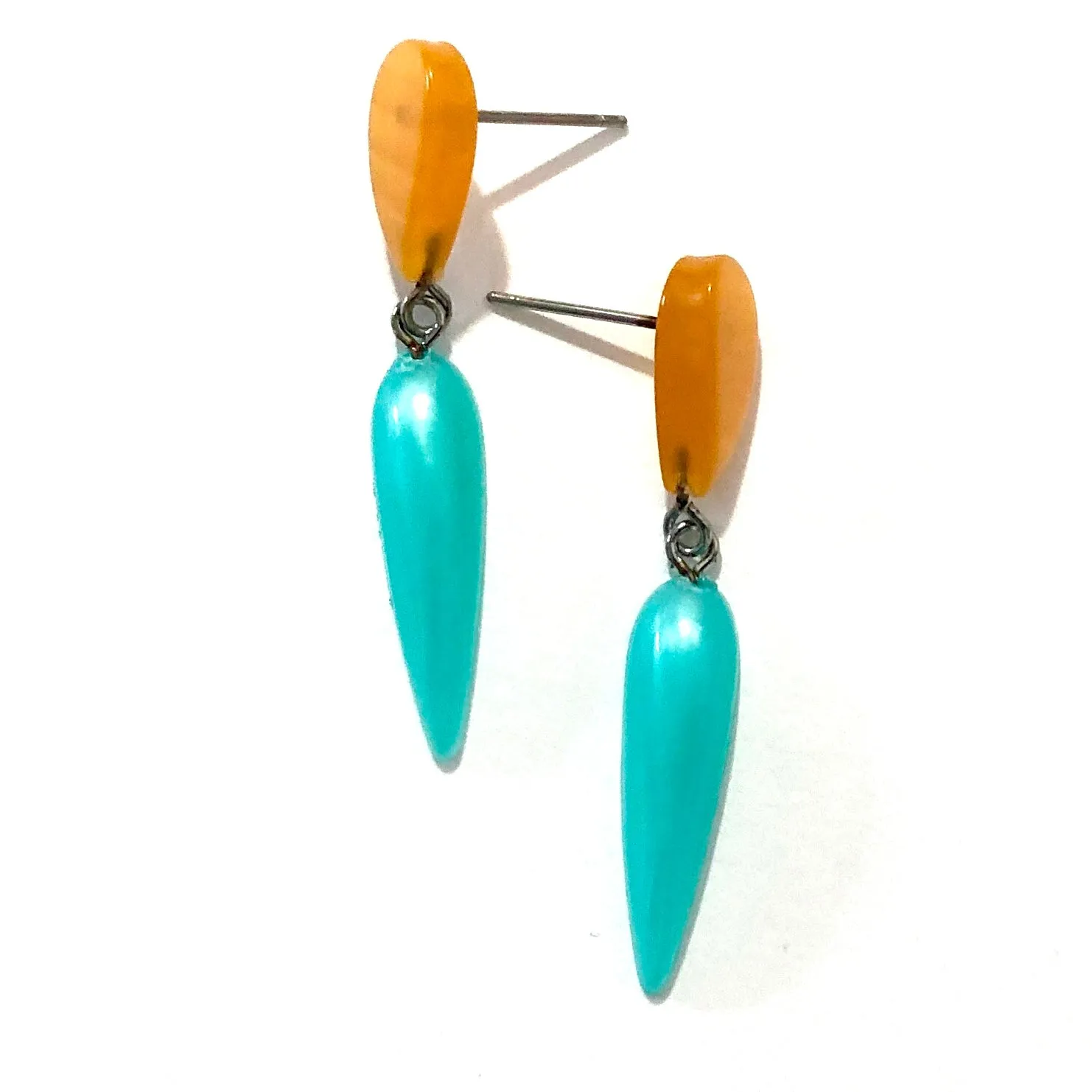 Teal & Citron Moonglow Exclamation Drop Statement Earrings