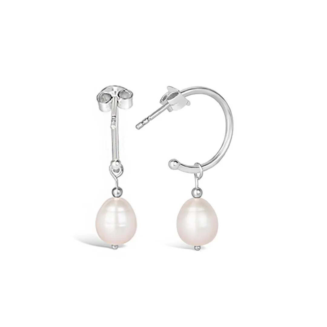 Teardrop Pearl Hoop Earrings | Pink - Silver