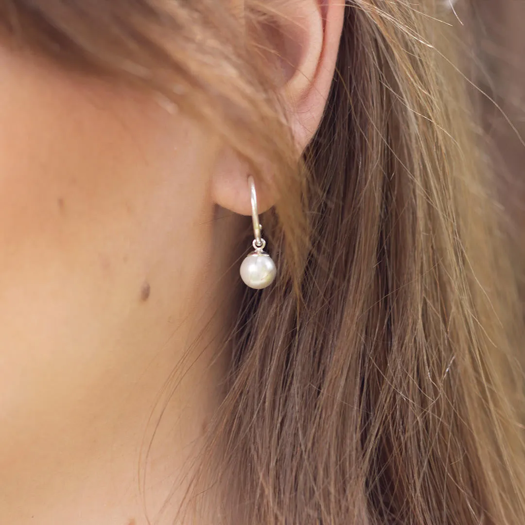 Teardrop Pearl Hoop Earrings | Pink - Silver