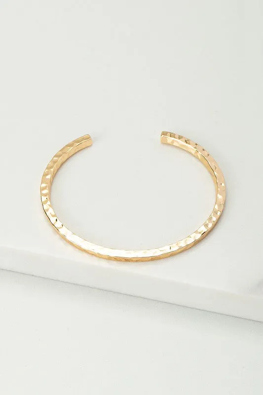 Thin Hammered Cuff Bracelet - Gold