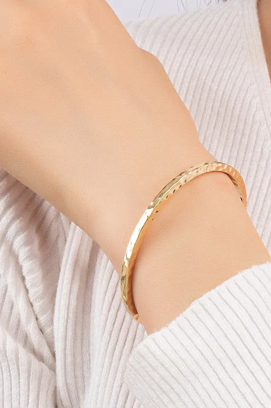 Thin Hammered Cuff Bracelet - Gold