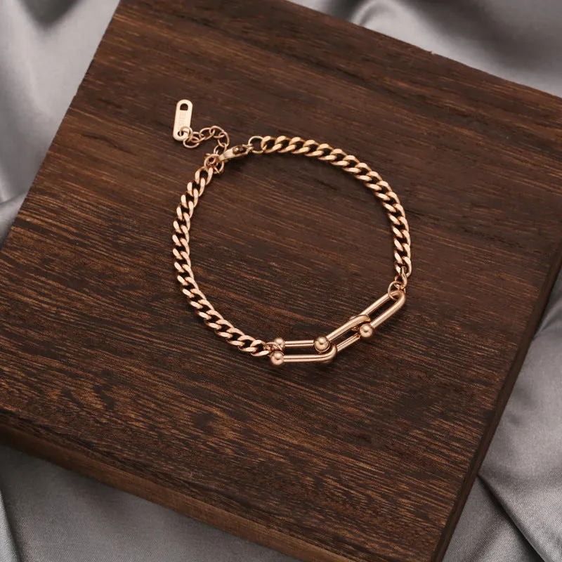 Titanium Steel Cuban U-shape Chain Bracelet