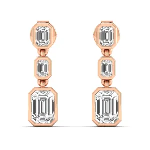 Trio Emerald Cut Diamond Bezel Set Drop Earrings, Lab Grown