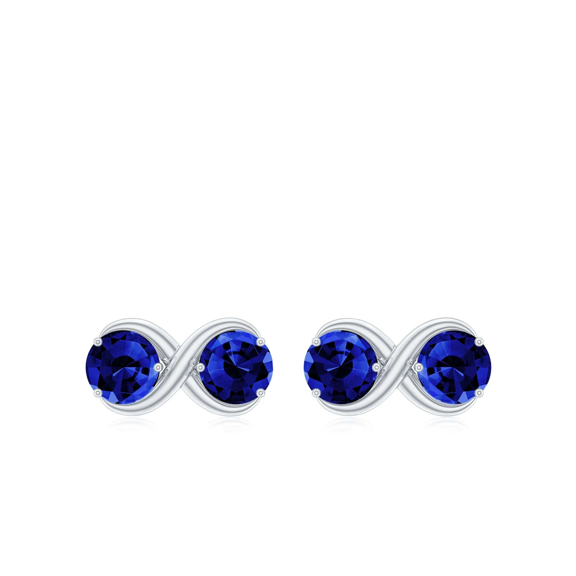 Two Stone Infinity Stud Earrings with Created Blue Sapphire