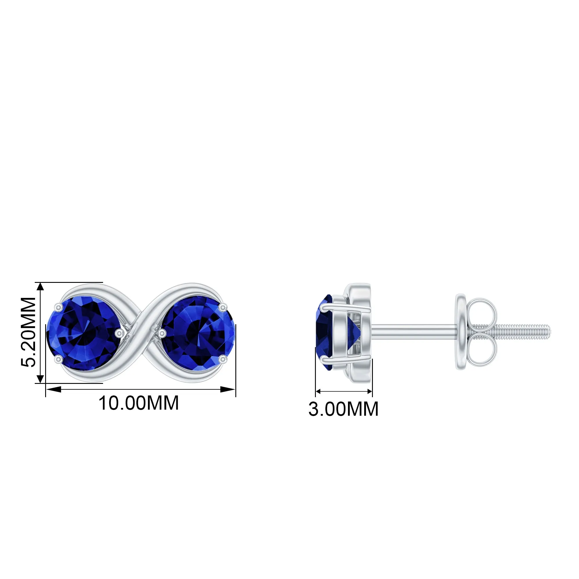 Two Stone Infinity Stud Earrings with Created Blue Sapphire