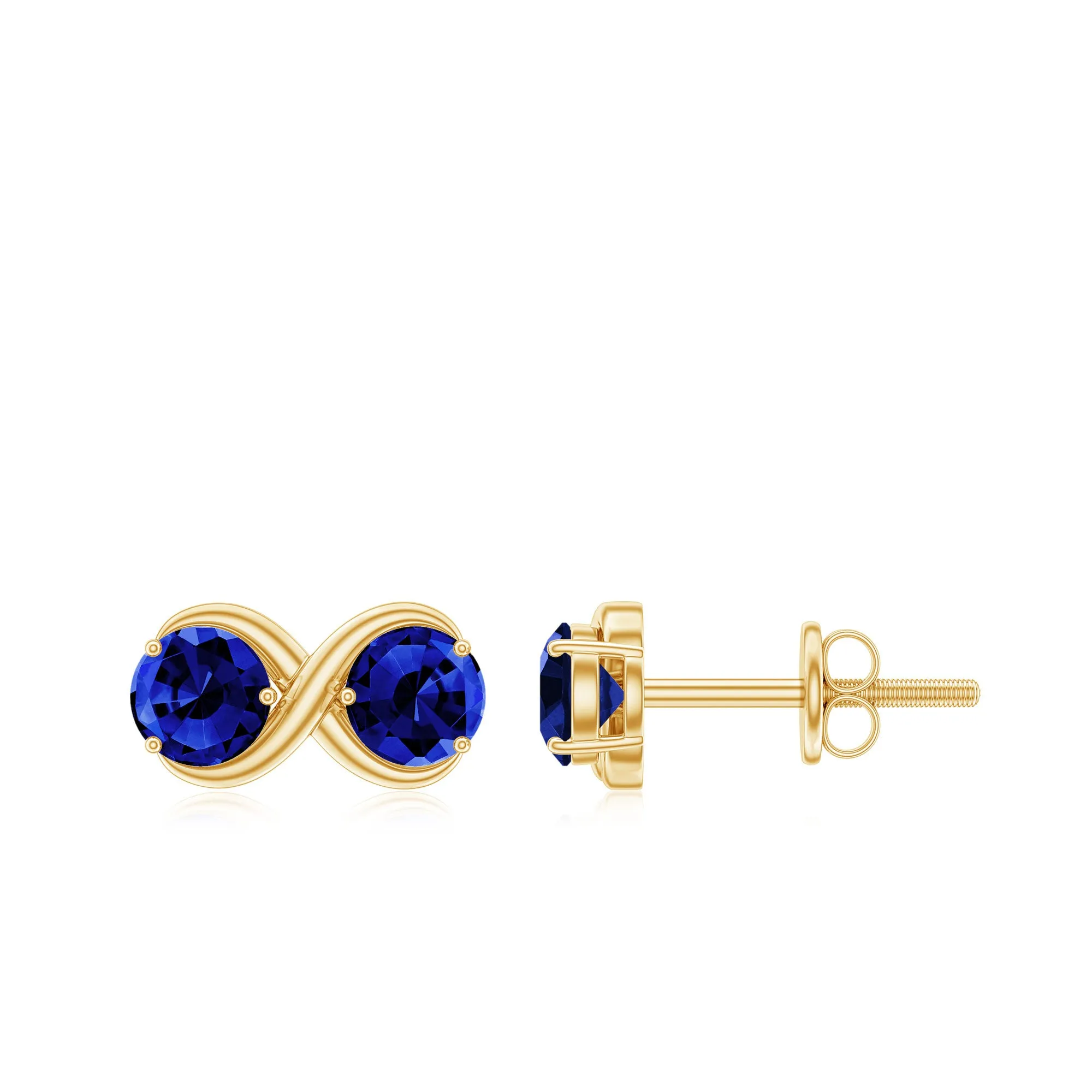 Two Stone Infinity Stud Earrings with Created Blue Sapphire