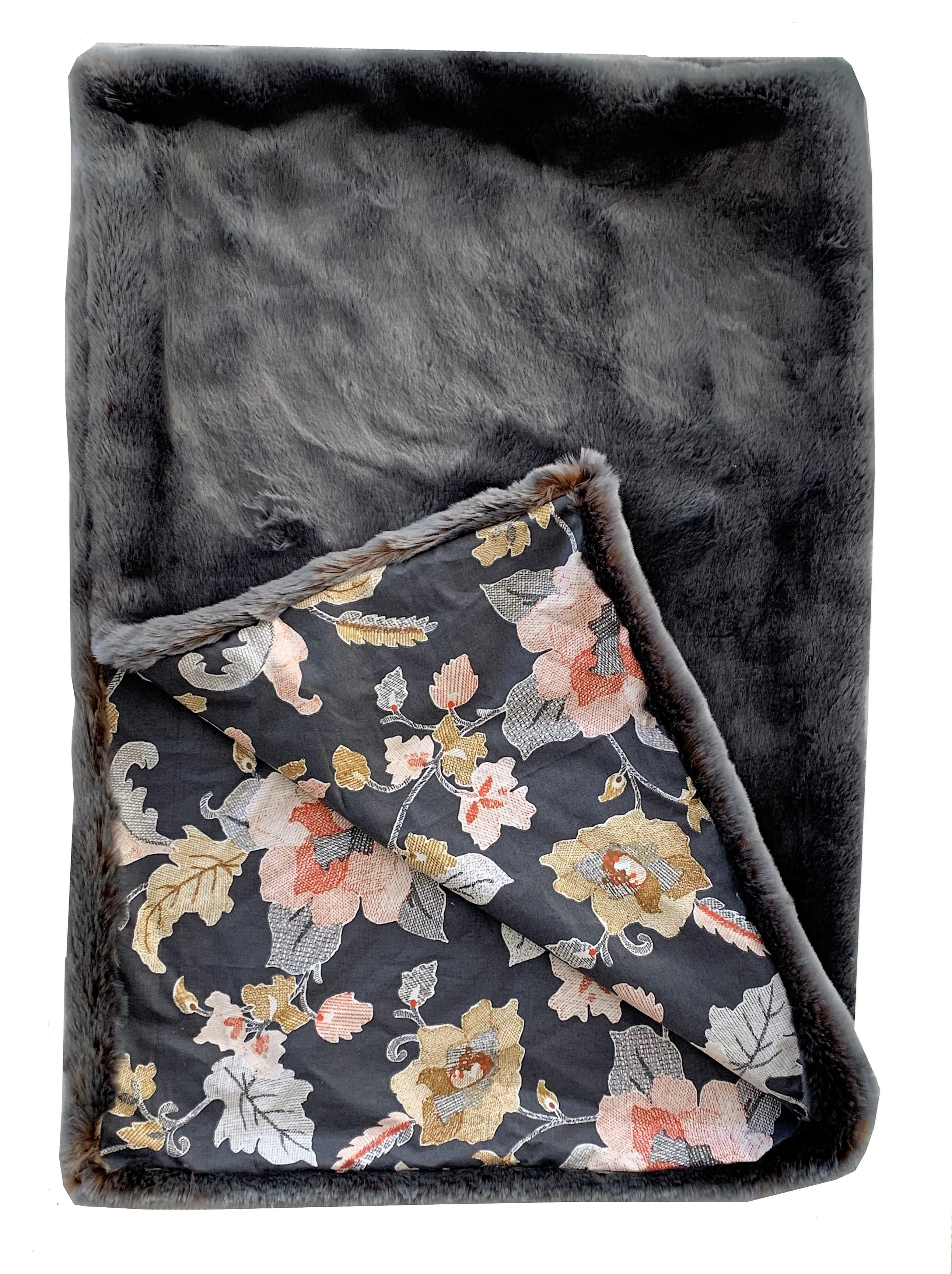 Two Tone Gray/Amber Handmade Luxury Throw with Floral Backing