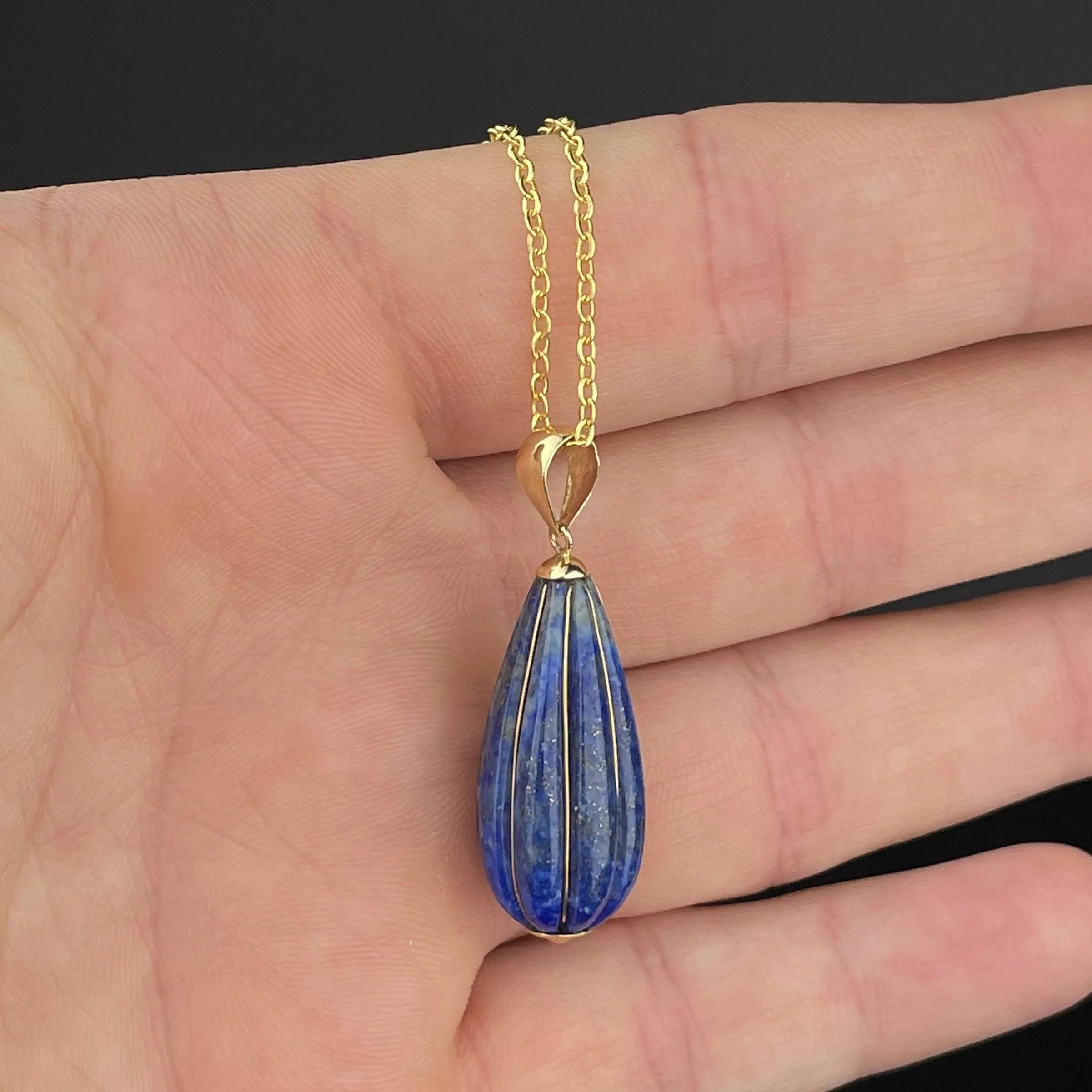 Vintage 14K Gold Lapis Lazuli Teardrop Pendant Necklace