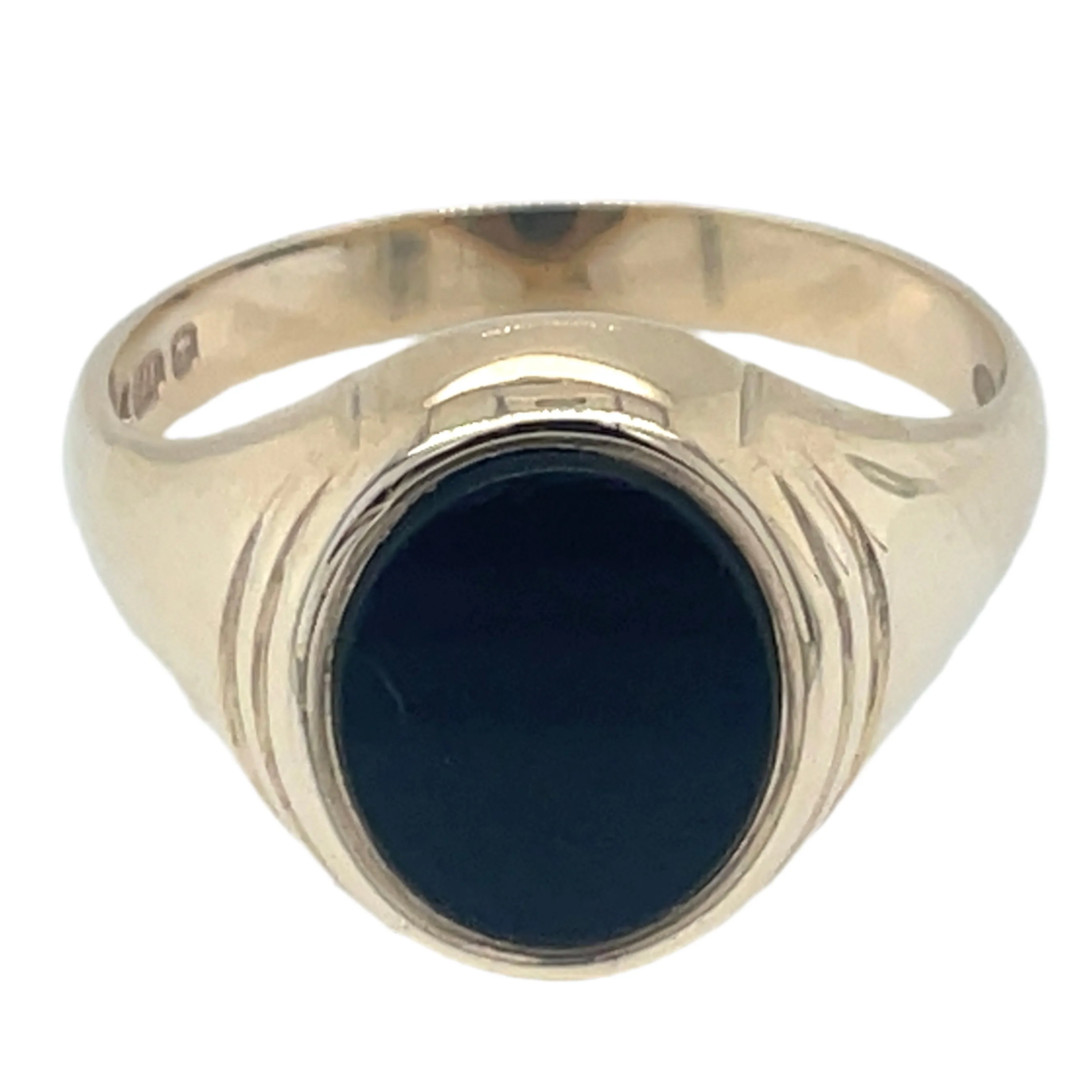 Vintage 9ct Yellow Gold Gents Black Onyx Oval Signet Ring