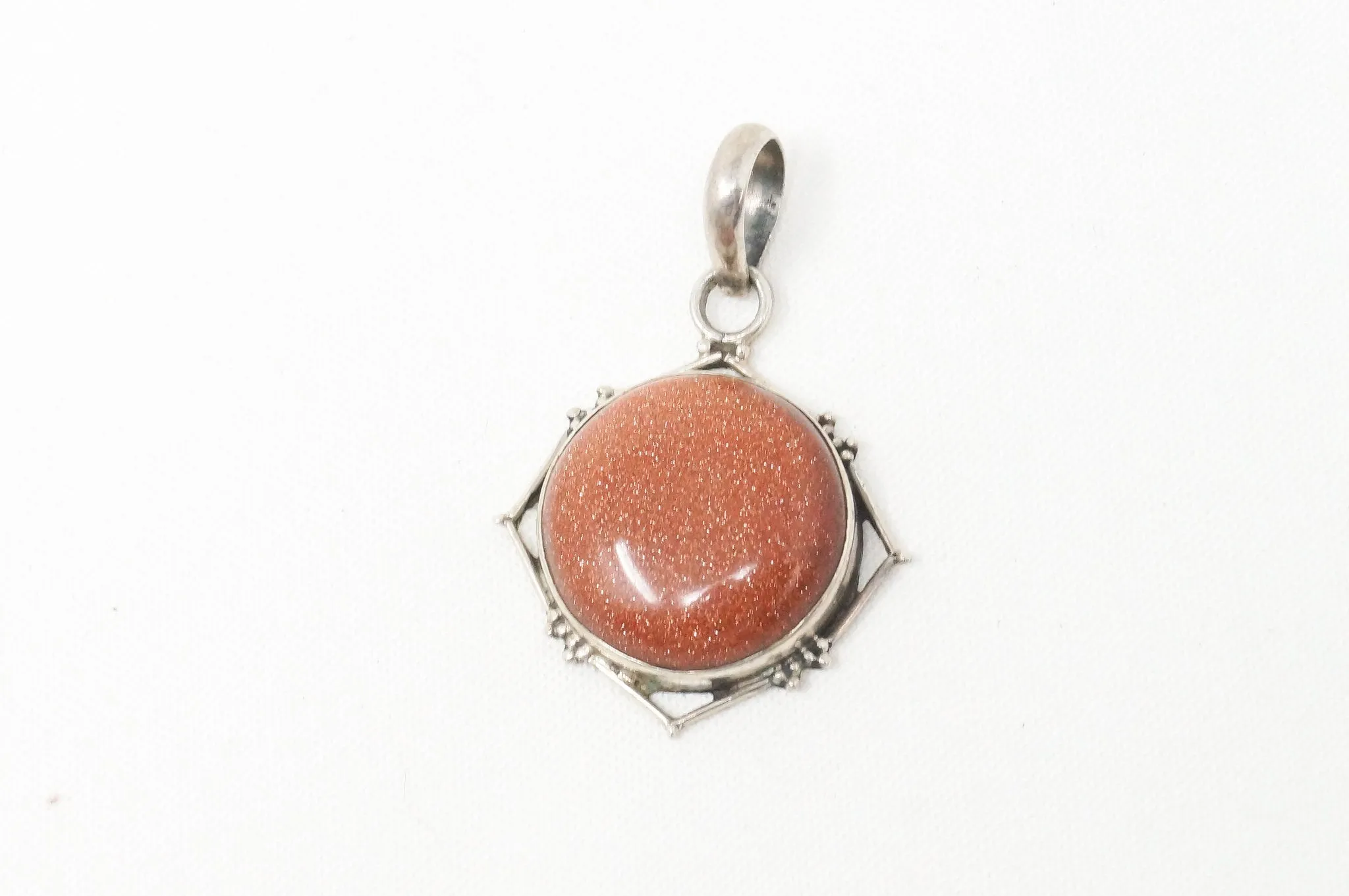 Vintage Handmade Goldstone Sterling Silver Southwestern Necklace Pendant