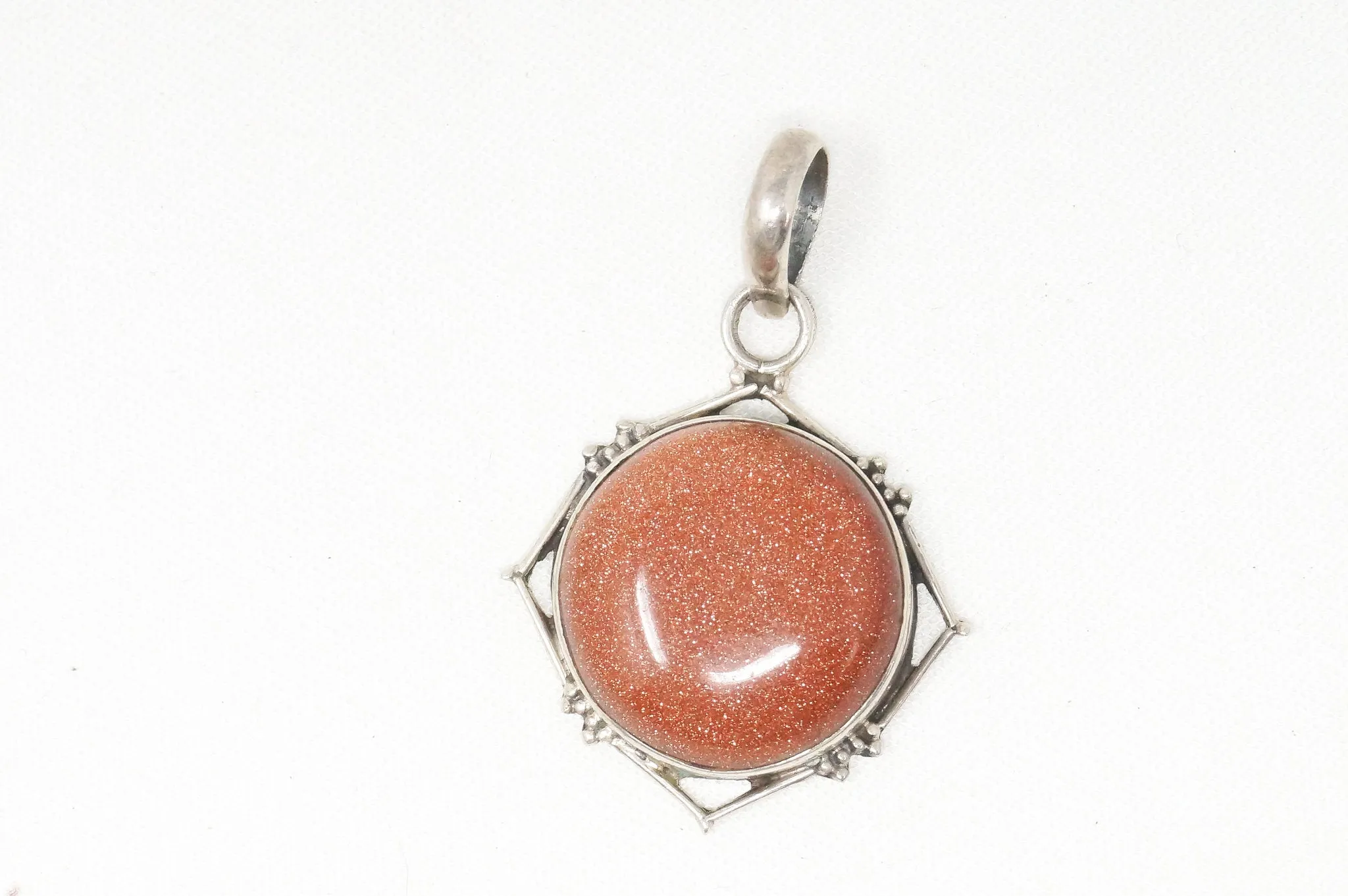 Vintage Handmade Goldstone Sterling Silver Southwestern Necklace Pendant