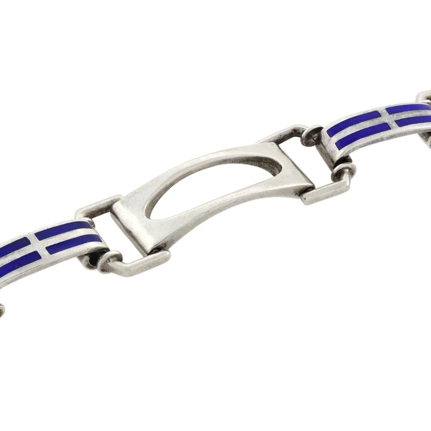 Vintage Sterling Silver Blue Enameled Open Link Bracelet