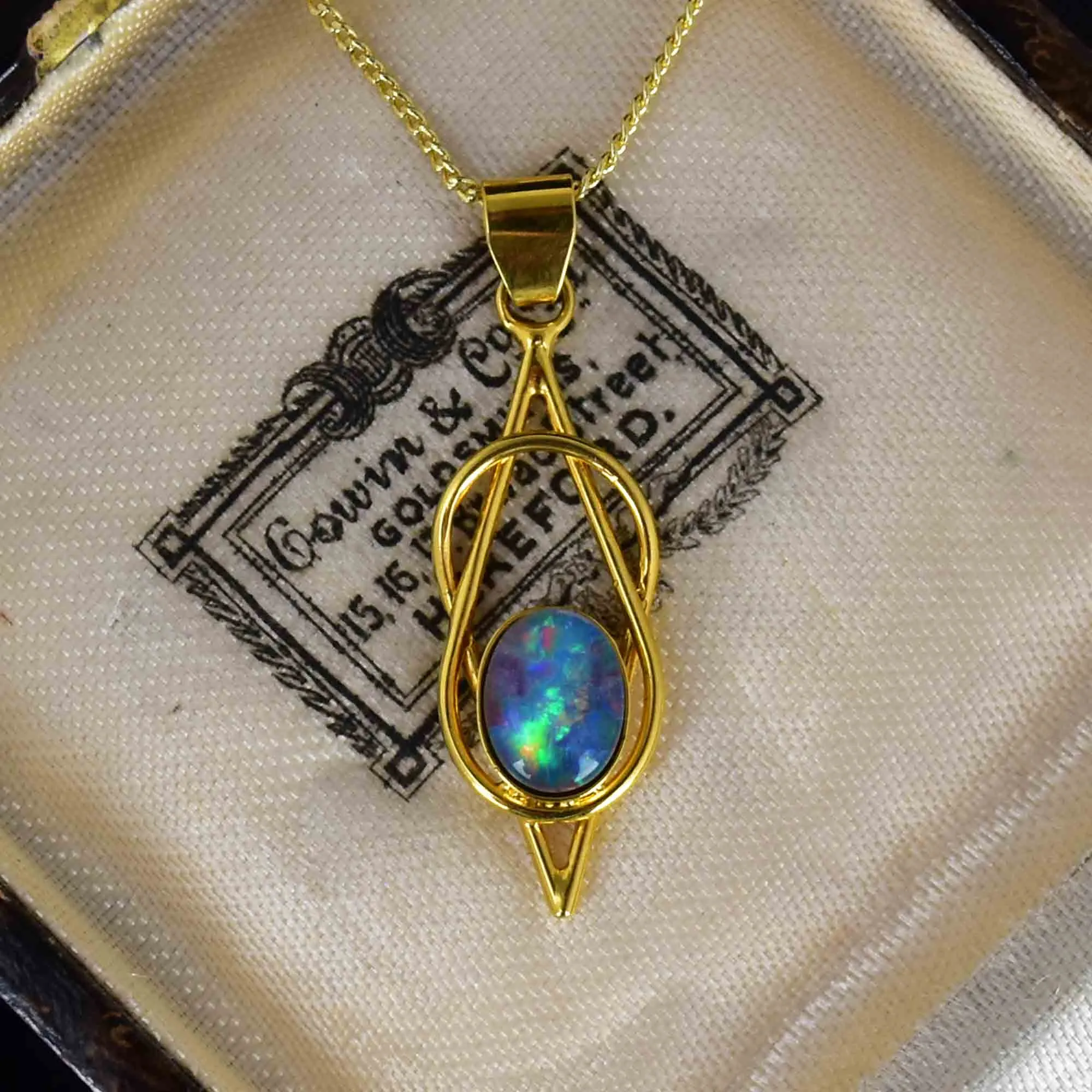 Vintage Sterling Silver Gold Gilt Love Knot Opal Pendant Necklace