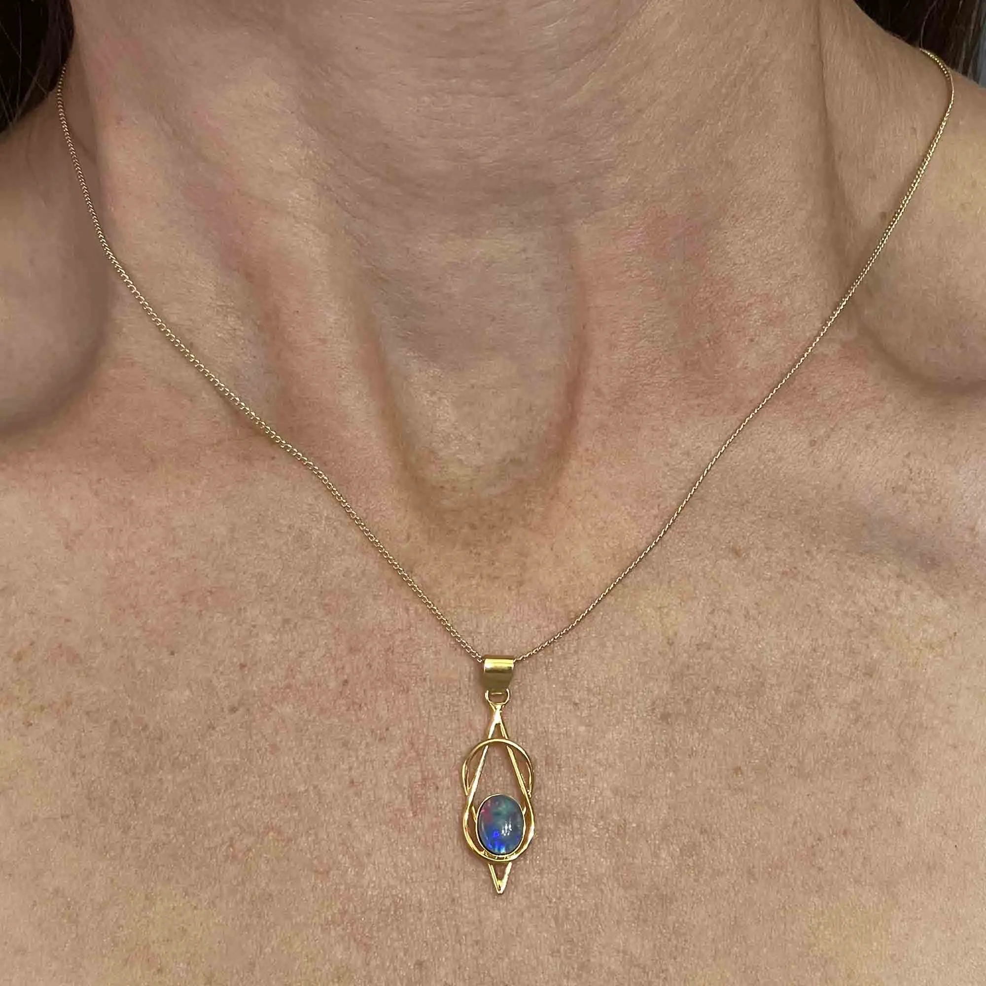 Vintage Sterling Silver Gold Gilt Love Knot Opal Pendant Necklace