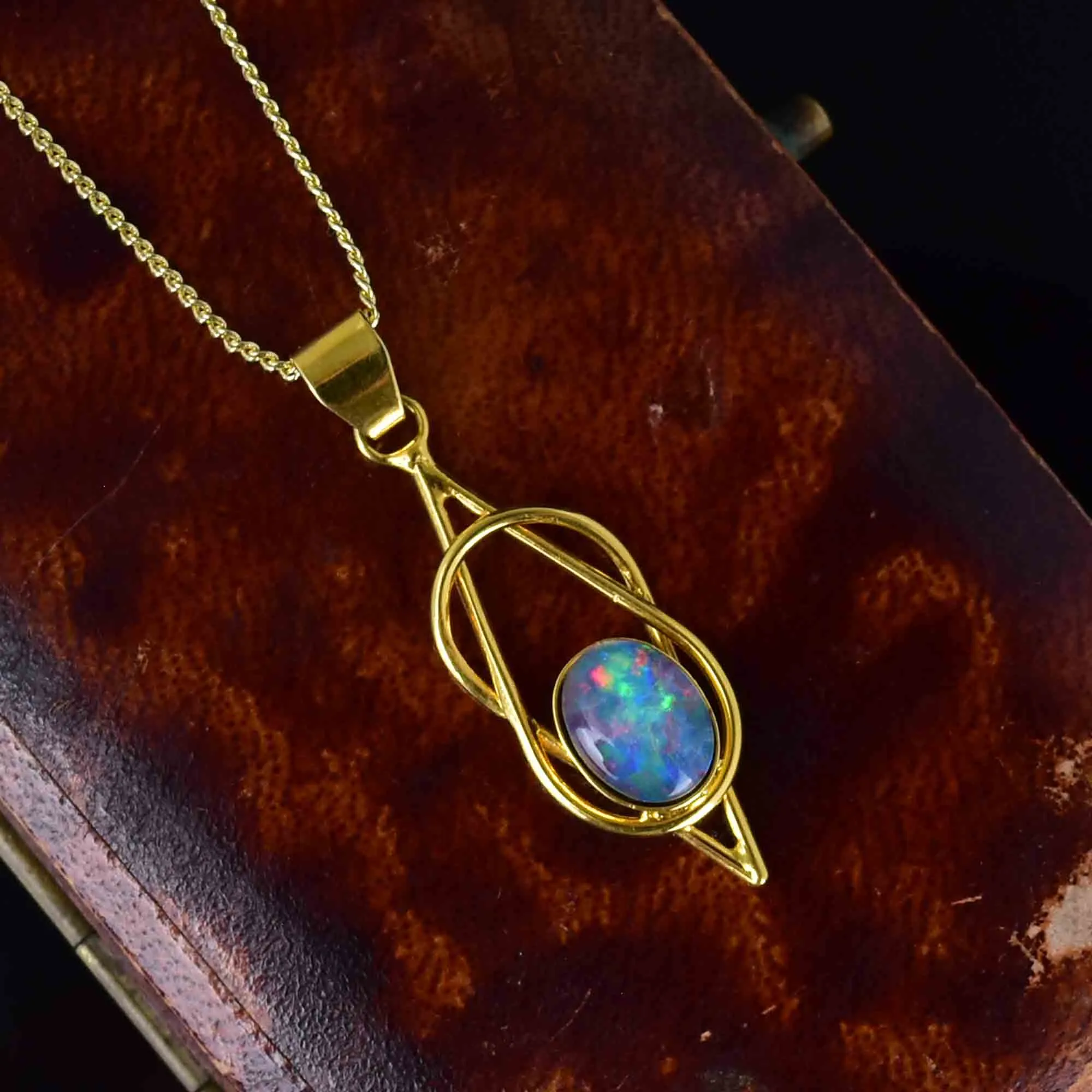 Vintage Sterling Silver Gold Gilt Love Knot Opal Pendant Necklace