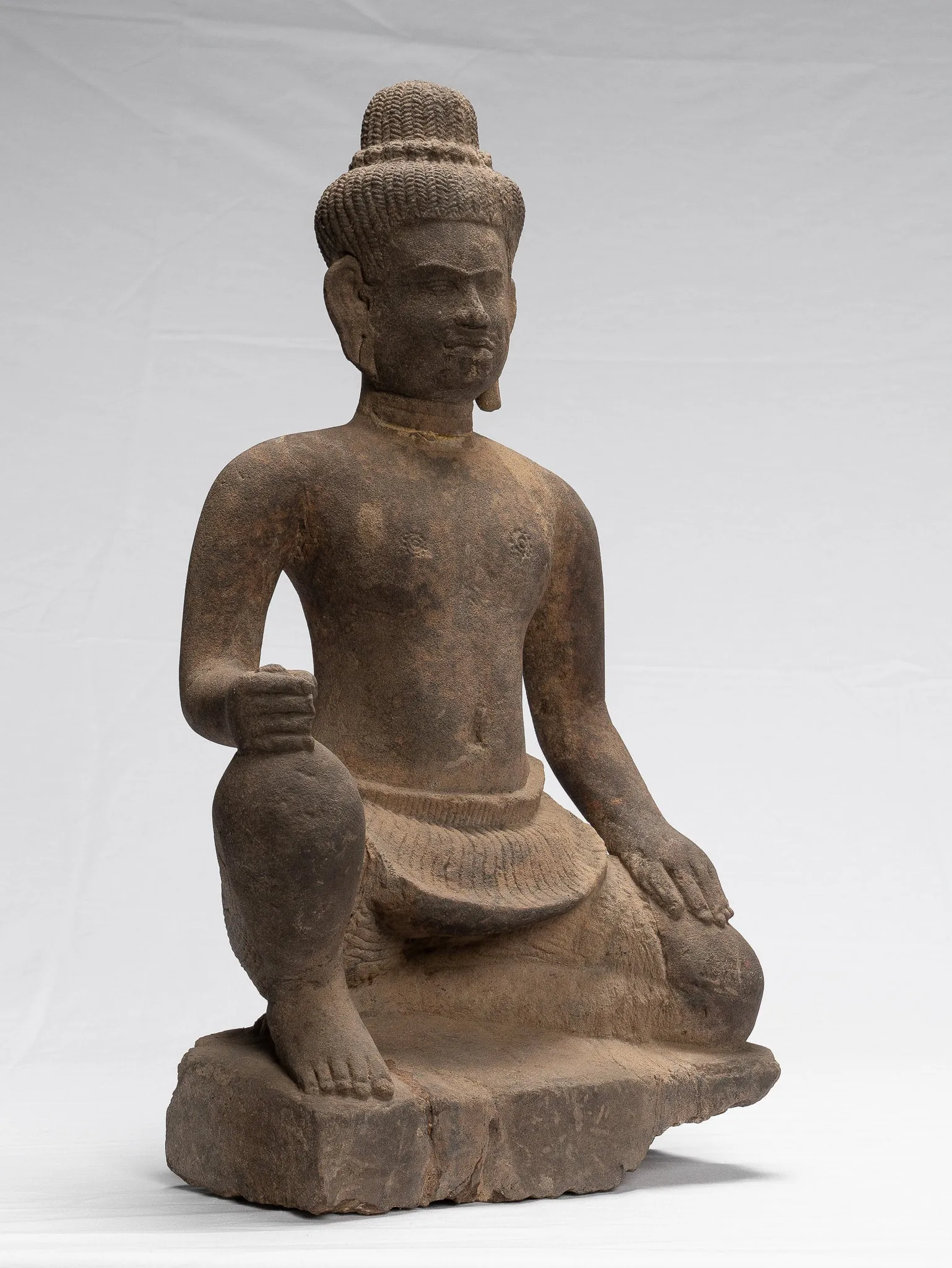 Vishnu Statue - Antique Baphuon Style Stone Seated Khmer Vishnu Statue - 48cm / 19"