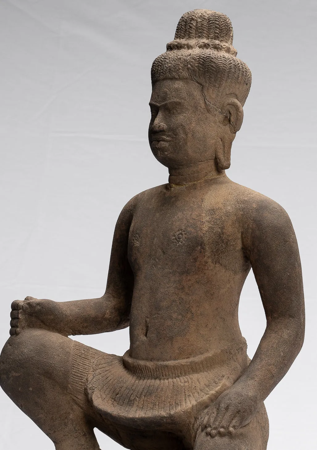 Vishnu Statue - Antique Baphuon Style Stone Seated Khmer Vishnu Statue - 48cm / 19"