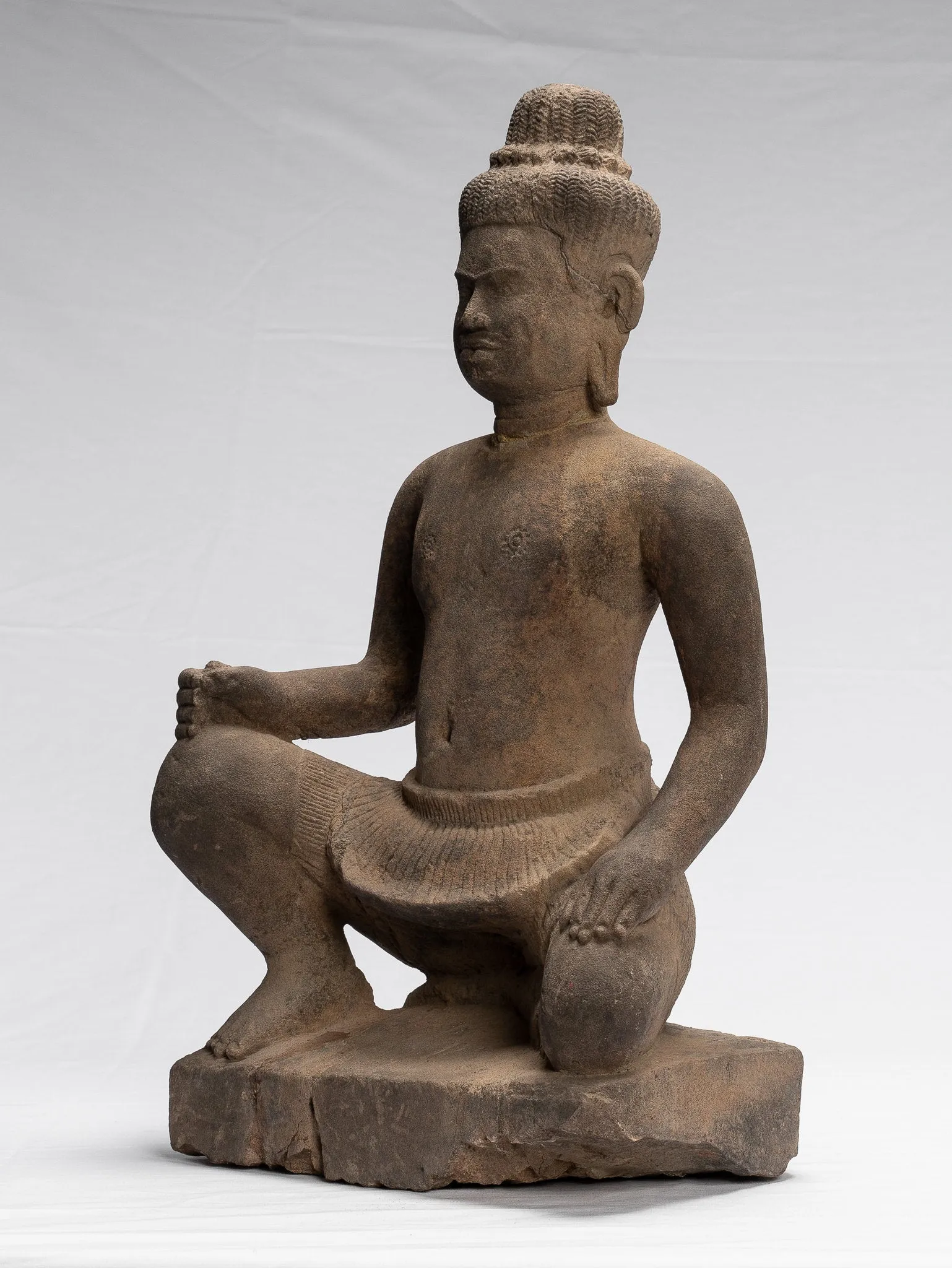 Vishnu Statue - Antique Baphuon Style Stone Seated Khmer Vishnu Statue - 48cm / 19"