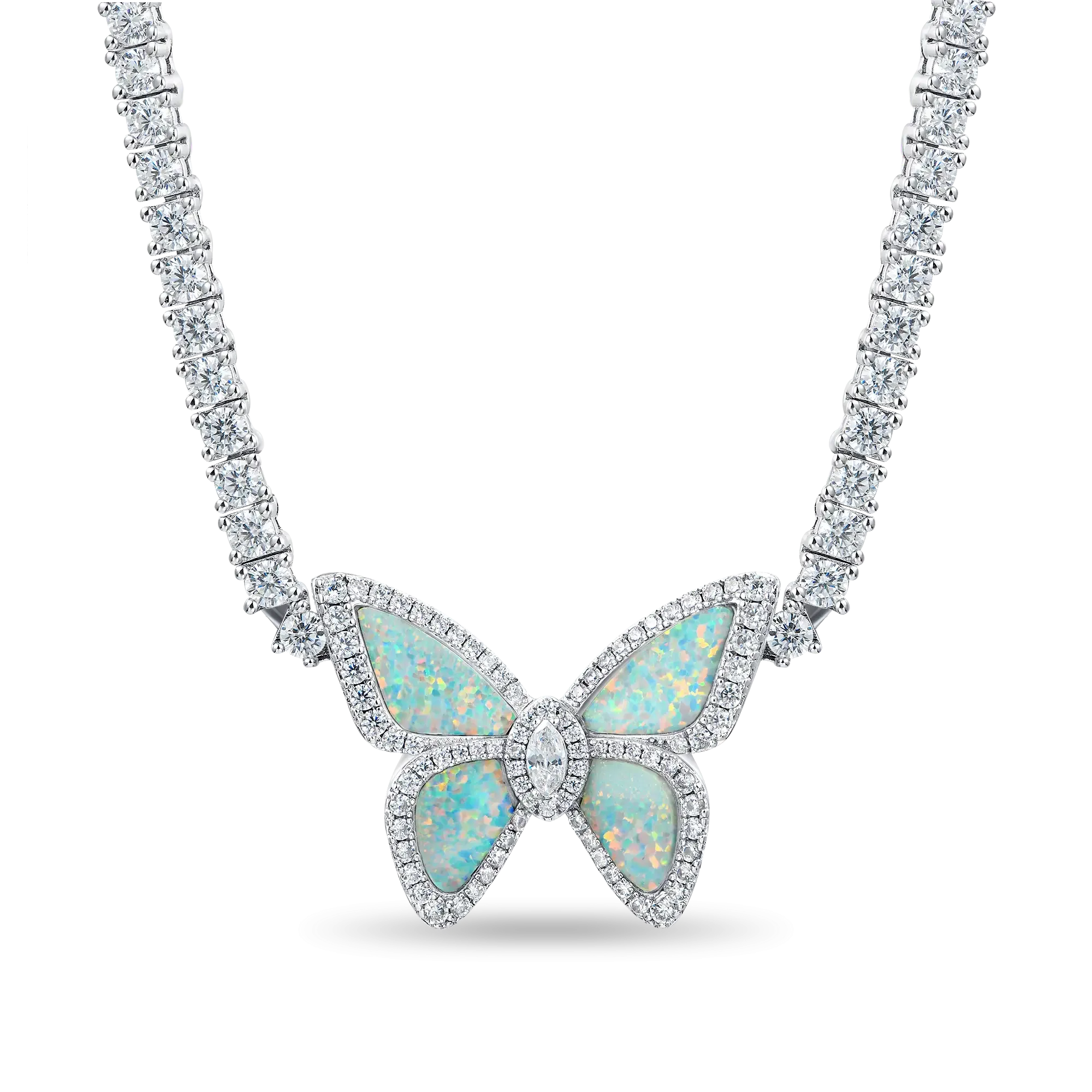 Vivid Youth Opal Butterfly Tennis Necklace - 3mm