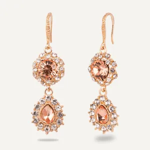 Vivienne Peach Crystal Long Dangle Earrings In Gold-Tone