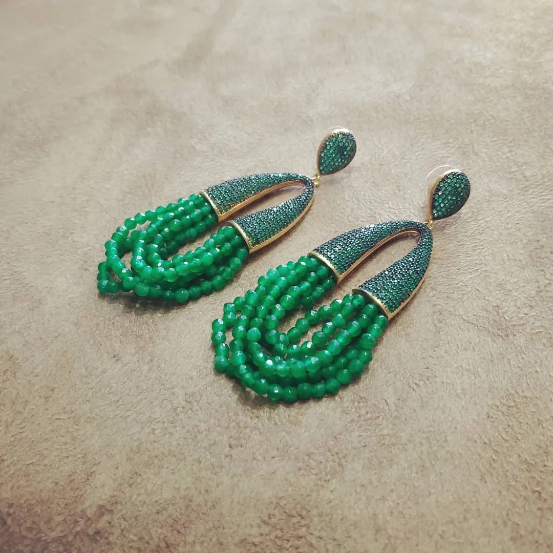 Waterfall Chandelier Emerald Green pave earrings