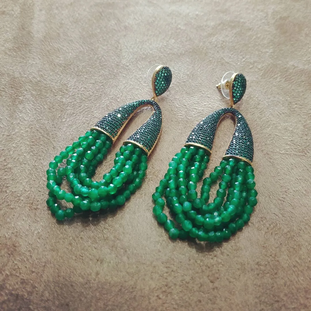 Waterfall Chandelier Emerald Green pave earrings