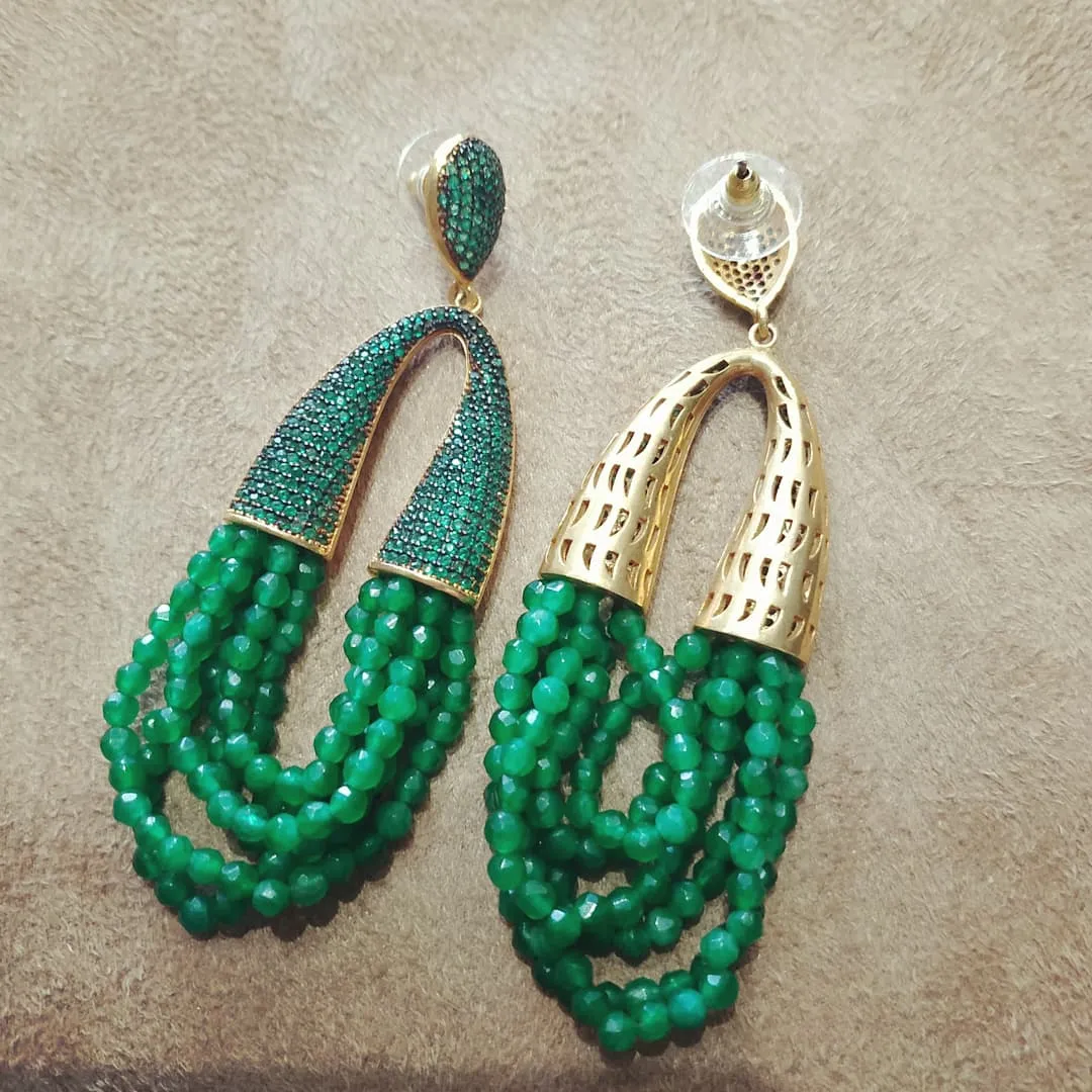 Waterfall Chandelier Emerald Green pave earrings