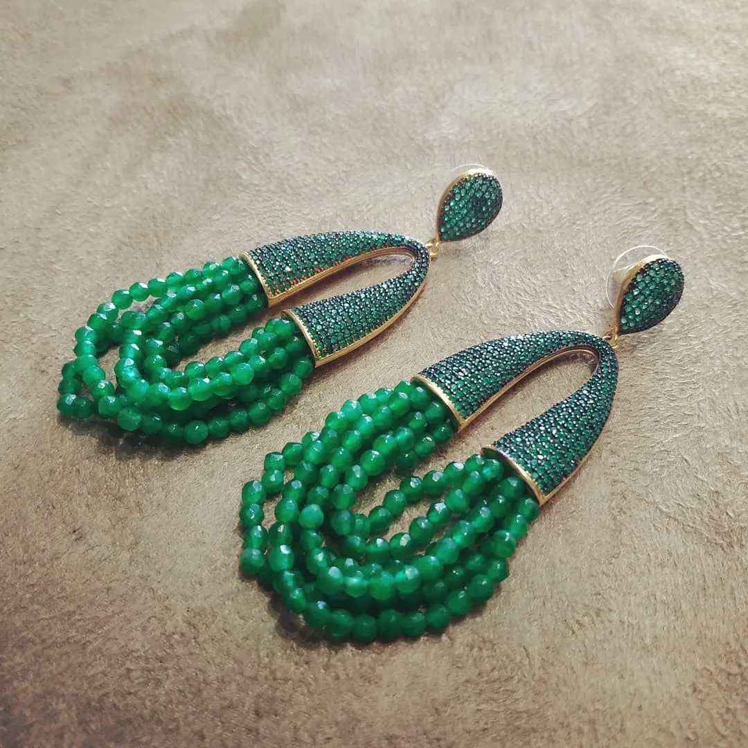 Waterfall Chandelier Emerald Green pave earrings