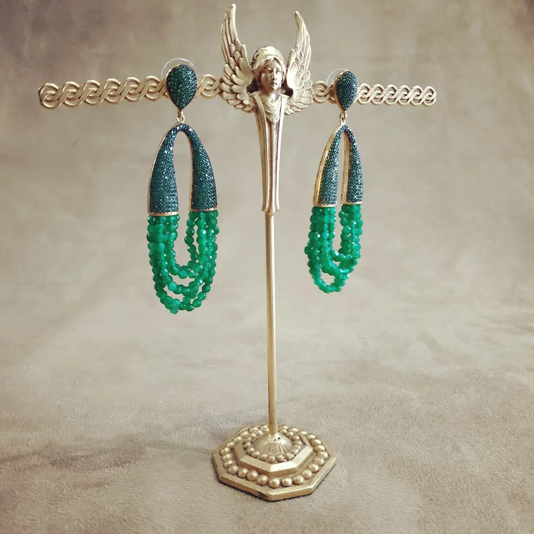 Waterfall Chandelier Emerald Green pave earrings