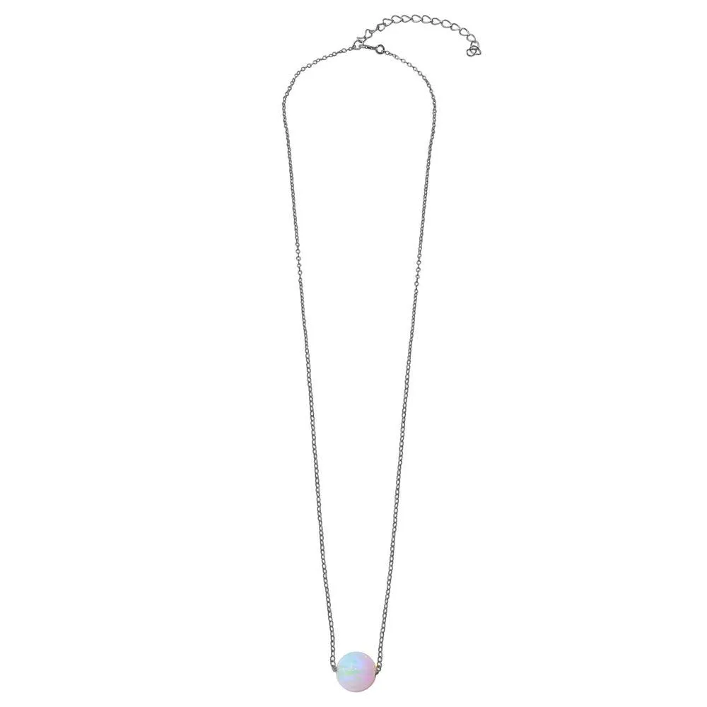 White Round Synthetic Opal Necklace