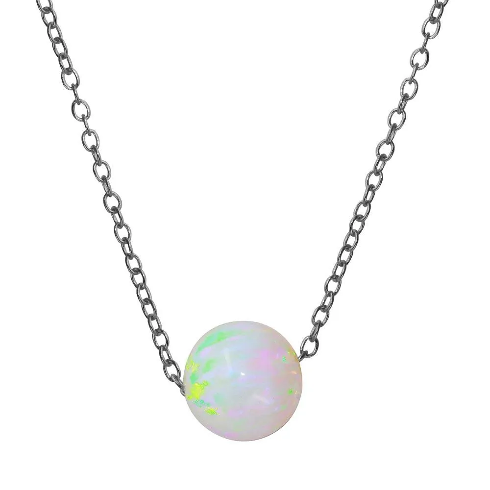 White Round Synthetic Opal Necklace