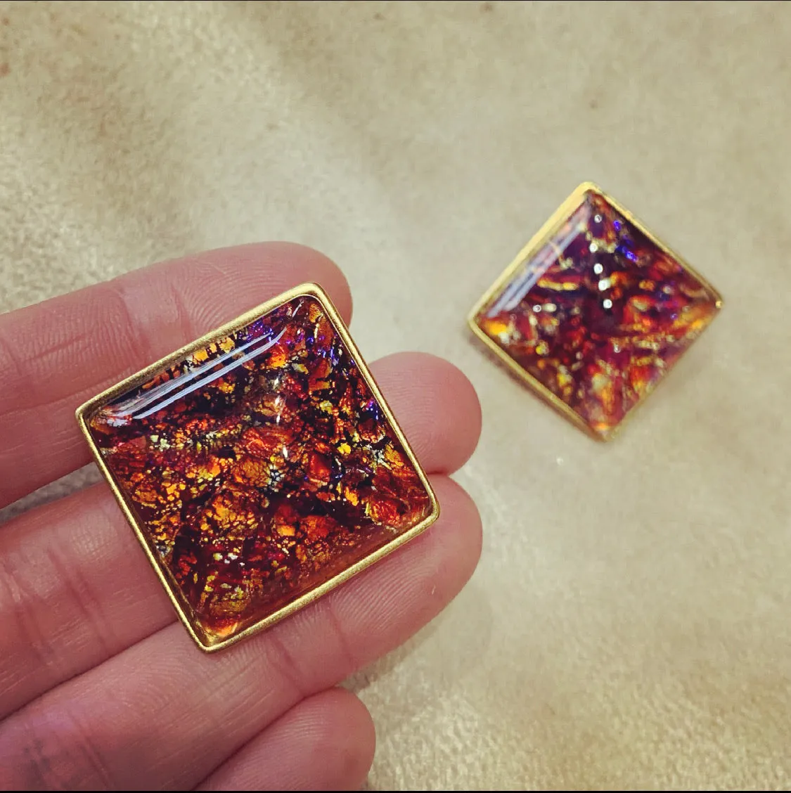 Yves Saint Laurent Dichroic glass clip on earrings in pink amber